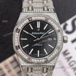 15400 Audemars Piguet Royal Oak 41mm Silver Iced Out Black Dial Copy Watch Swiss 3120 (1)_th.jpg